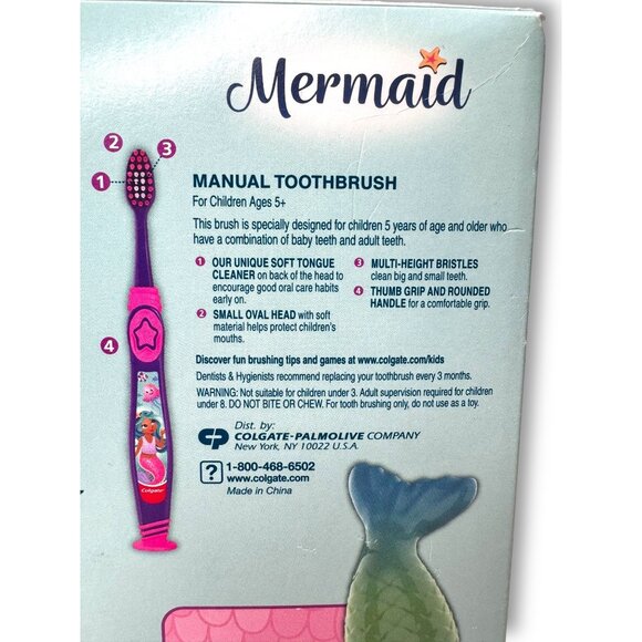 Colgate Mermaid Brushtastic Gift Pack Powered Manual Toothbrush Toothpaste Cap - Picture 4 of 6